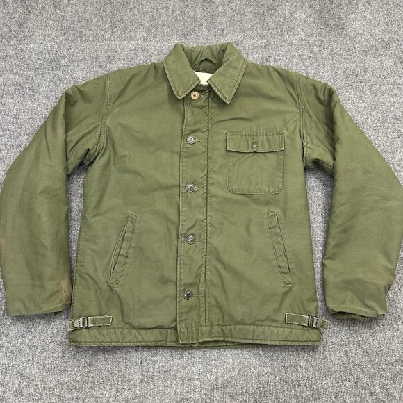 Vintage 70s US Military A-2 Cold Weather Permeable Deck Jacket Medium Green